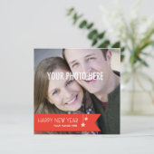 リボン包まれたの新年：カスタム写真C新年 シーズンカード (スタンド正面)