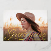 リボン卒業クラシック写真卒業 箔招待状 (正面)