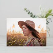 リボン卒業クラシック写真卒業 箔招待状 (立ち正面)