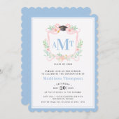 リボン卒業 | 3レターブルーモノグラムクレスト 招待状 (正面/裏面)