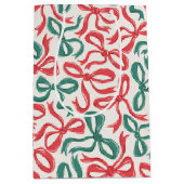 リボン名門私立校風の弓クリスマスレッドグリーン ミディアムペーパーバッグ (正面)