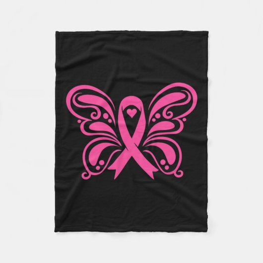 リボン型乳がん認識度 フリースブランケット (正面)