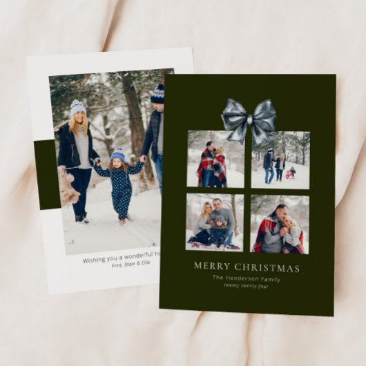 リボン弓と緑のクリスマスギフトボックスコラージュ シーズンカード