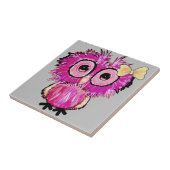 リボン弓の可愛いピンクフクロウ タイル (側面)