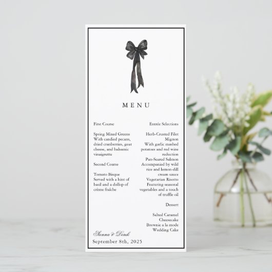 リボン弓エレガンスブラック&ホワイト結婚ズ メニュー (スタンド正面)
