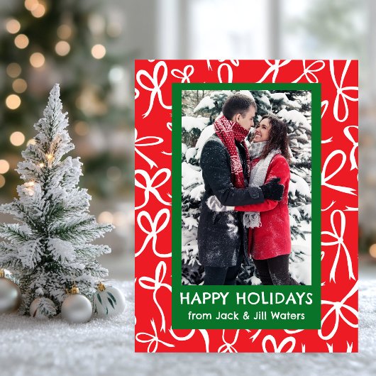 リボン弓クリスマスカスタム写真 シーズンポストカード