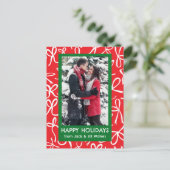 リボン弓クリスマスカスタム写真 シーズンポストカード (スタンド正面)
