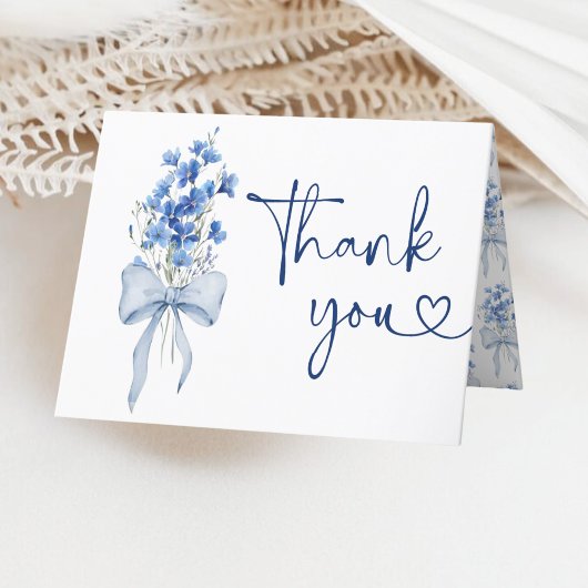 リボン弓ブルーデルフィニウム何かブルー結婚ズ サンキューカード
