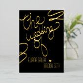  リボン手書きレタリング結婚の押し込み    箔招待状 (立ち正面)