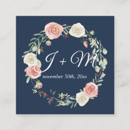 リボン海軍赤面の花柄を積み重ねる結婚式の続き スクエア名刺