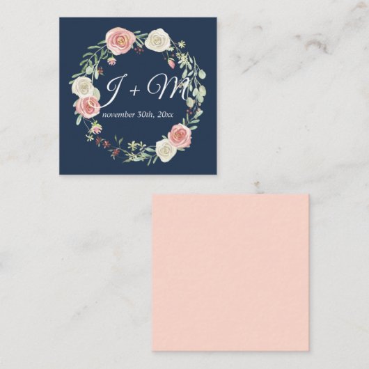 リボン海軍赤面の花柄を積み重ねる結婚式の続き スクエア名刺 (正面/裏面)