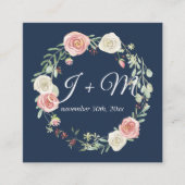 リボン海軍赤面の花柄を積み重ねる結婚式の続き スクエア名刺 (正面)