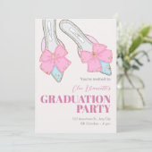 リボン目盛り付きピンクのヒール 招待状 (スタンド正面)