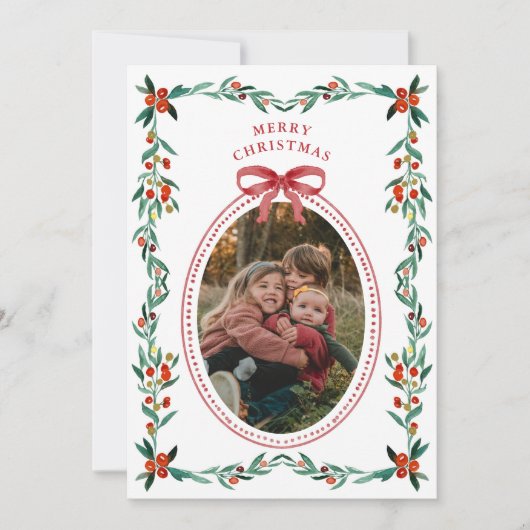 リボン緑の写真クリスマスカード シーズンカード (正面)
