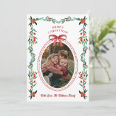 リボン緑の写真クリスマスカード シーズンカード (スタンド正面)