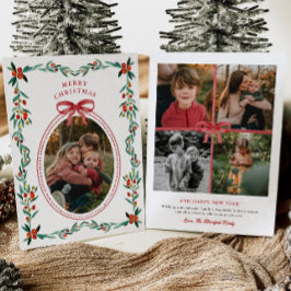 リボン緑の写真クリスマスカード シーズンカード