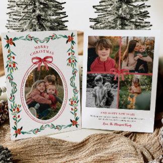 リボン緑の写真クリスマスカード シーズンカード