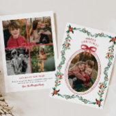 リボン緑の写真クリスマスカード シーズンカード