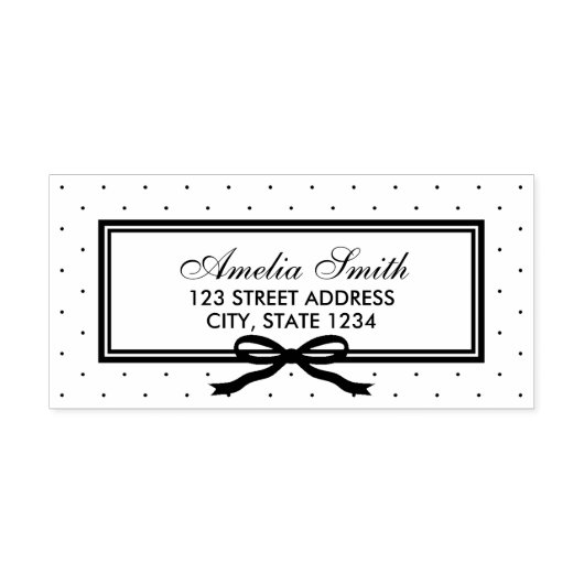 リボン縁ど水玉模様個人用ホームアドレス セルフインキングスタンプ (デザイン)