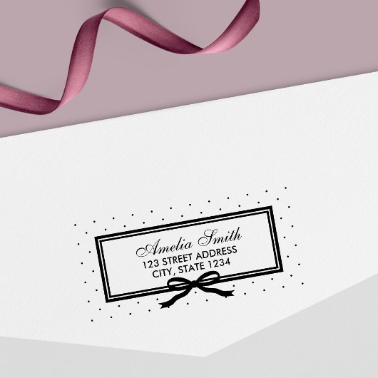 リボン縁ど水玉模様個人用ホームアドレス セルフインキングスタンプ