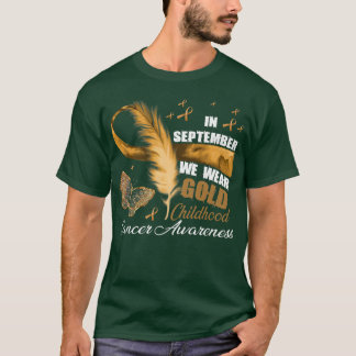 リボン羽毛金ゴールド小児癌認識度 Tシャツ
