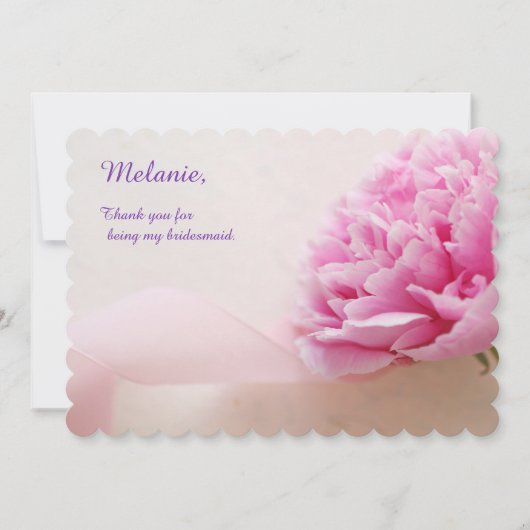 リボン花嫁付き桃色の感謝してい牡丹 案内状 (正面)