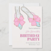リボン誕生日のピンクのヒール 招待状 (正面)