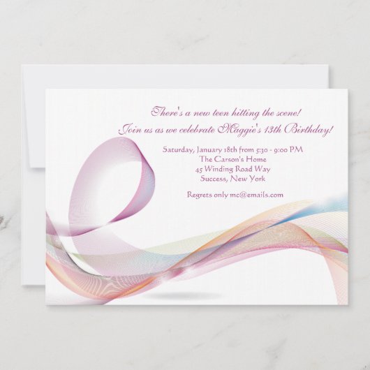 リボン誕生日パーティーの招待 招待状 (正面)