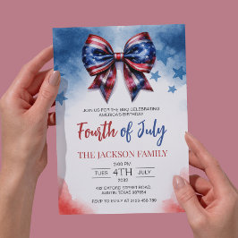 リボン飾りの4th of July 愛国パーティー 招待状