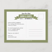 リボン魅力的日付の保存 – 緑 案内ポストカード (裏面)