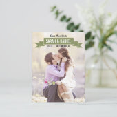 リボン魅力的日付の保存 – 緑 案内ポストカード (スタンド正面)