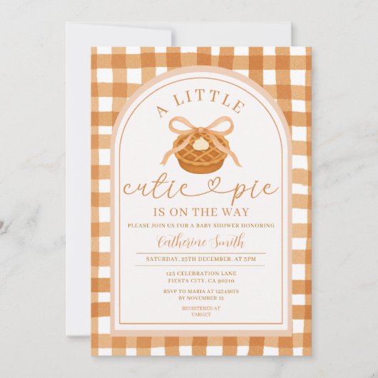 リボン カワイイ Pie がやってくる！ベイビーシャワーのお知らせ 招待状 (正面)