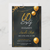 リボン&スター付きゴールデンバルーン60誕生日 招待状 (正面)