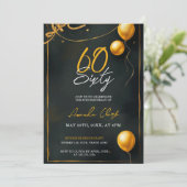 リボン&スター付きゴールデンバルーン60誕生日 招待状 (スタンド正面)