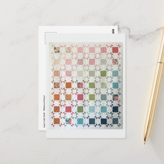 リボン&バラキルトポストカード ポストカード (正面/裏面インサイチュ)