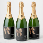 リボン ヒョウ柄 ブラック ブライダルシャワー スパークリングワインラベル (ボトル)