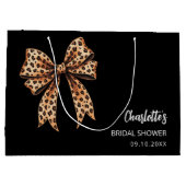 リボン ヒョウ柄 ブラック ブライダルシャワー ラージペーパーバッグ (裏面)