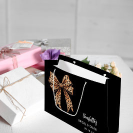 リボン ヒョウ柄 ブラック ブライダルシャワー ラージペーパーバッグ