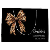 リボン ヒョウ柄 ブラック 誕生日 ラージペーパーバッグ (裏面)