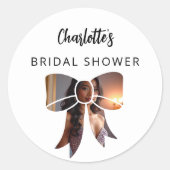 リボン フォト ブライダル シャワー ラウンドシール (正面)