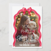 リボン フラット ホリデー カード - 赤 (正面)