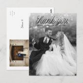 リボン ブラック スクリプト トップ ミニマル ウェディング フォト ポストカード (正面/裏面)