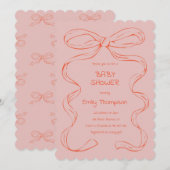 リボン ベビーガール シャワー 招待状 (正面/裏面)