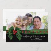 リボン&ホリー、グリーン&レッドクリスマスカード シーズンカード (正面/裏面)