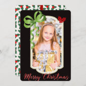 リボン&ホリー、両面フォトクリスマスカード シーズンカード (正面/裏面)