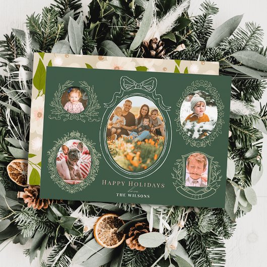 リボン&ボタニカルフレーム5フォトクリスマスカード シーズンカード