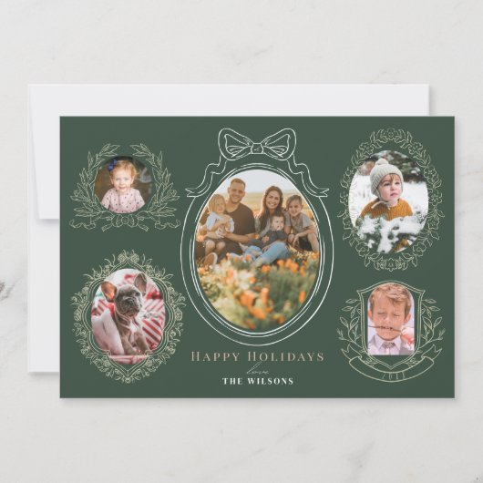 リボン&ボタニカルフレーム5フォトクリスマスカード シーズンカード (正面)