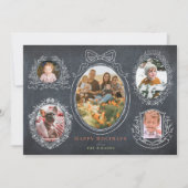 リボン&ボタニカルフレーム5フォトクリスマスカード シーズンカード (正面)