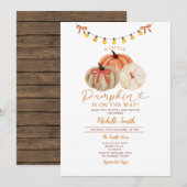 リボン ライト 秋 落葉 かぼちゃ ベイビー シャワー 招待状 (正面/裏面)