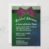 リボン、レース、グリーン&ブルーバーラップブライダルシャワー 招待状 (正面)